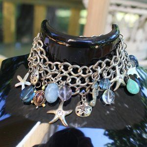 Charm Bracelet Fish Net with 15 Ocean Theme Charms Pretty